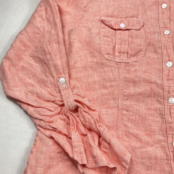 Saks Fifth Avenue Womens Linen Button Down Shirt Orange Long Sleeve Casual Large - Picture 3 of 11